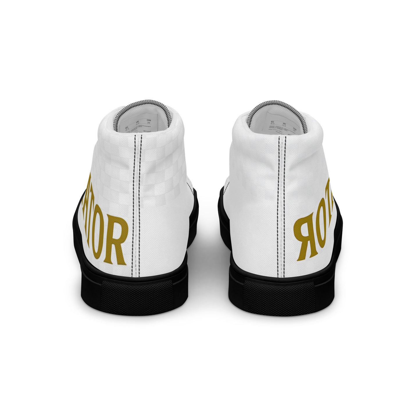 SKIVENATOR High-Top Sneakers in white canvas with gold wraparound illusion.