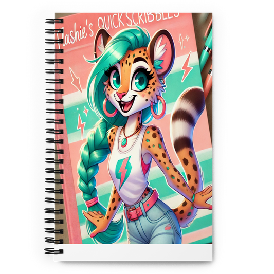 
Spiral notebook with vibrant Flashie™ character on the cover, featuring green braids and a lightning-themed design.
